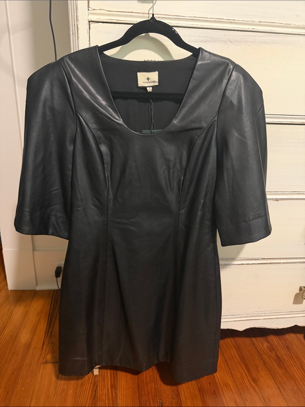 Tuckernuck Black Leather Short-Sleeve Tunic Jacket